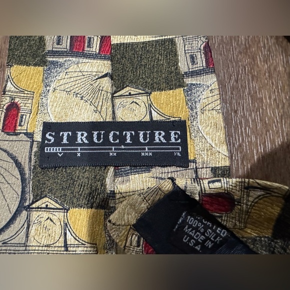 Structure Vintage Abstract Building 100% Silk Men’s Ties - Lot of 2 - Picture 5 of 9